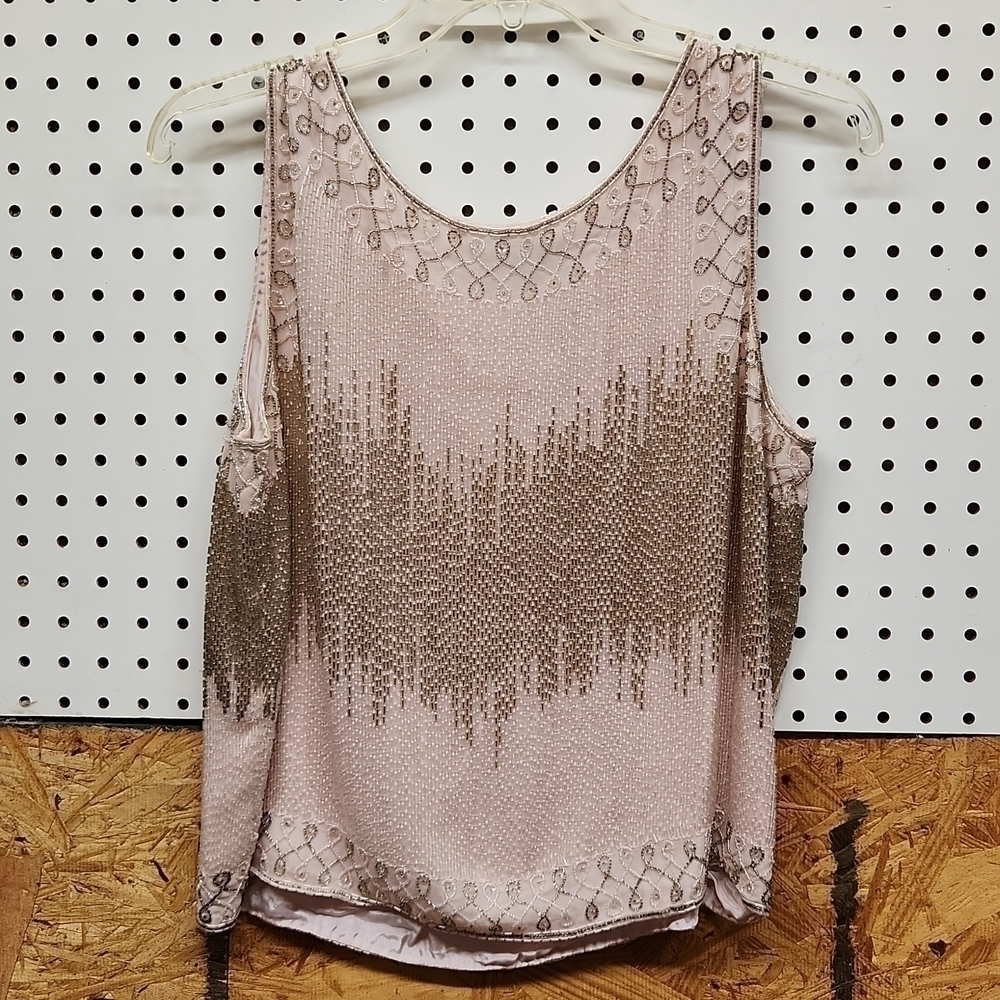 𝅺NIGHTLINE Della Roufogali 100% silk beaded top women's size medium